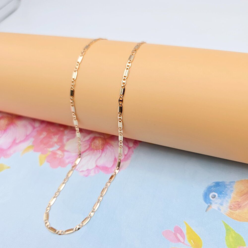 Shiny Rose Gold Figaro Chain Necklace, 18 Inch, Gold Plated Brass, XPNL0101